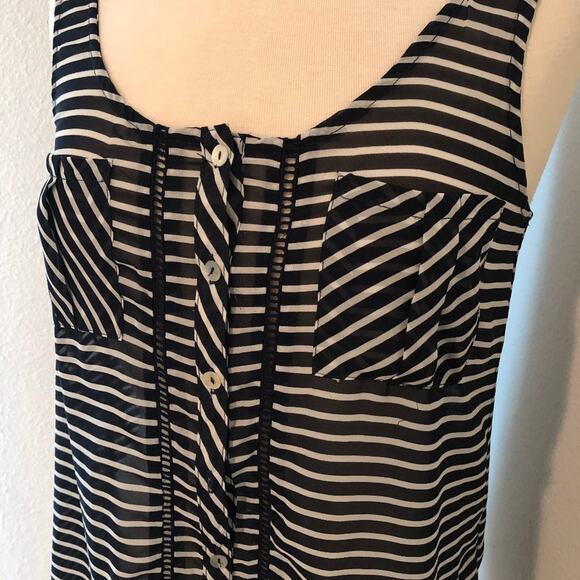 Xhilaration Navy White Sheer Striped Tank Small - Picture 2 of 4